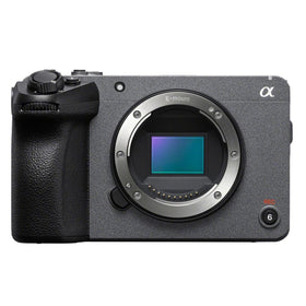 Sony FX30 front-angle shot showing compact cinema design for on-the-go shoots.