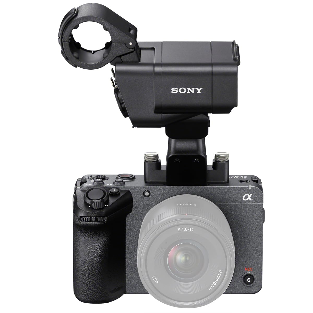 Sony FX30 front view: compact cinema camera for on-the-go productions.
