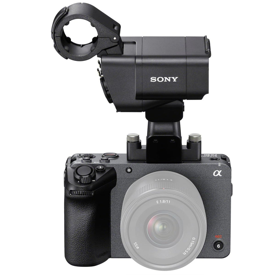 Sony FX30 front view: compact cinema camera for on-the-go productions.