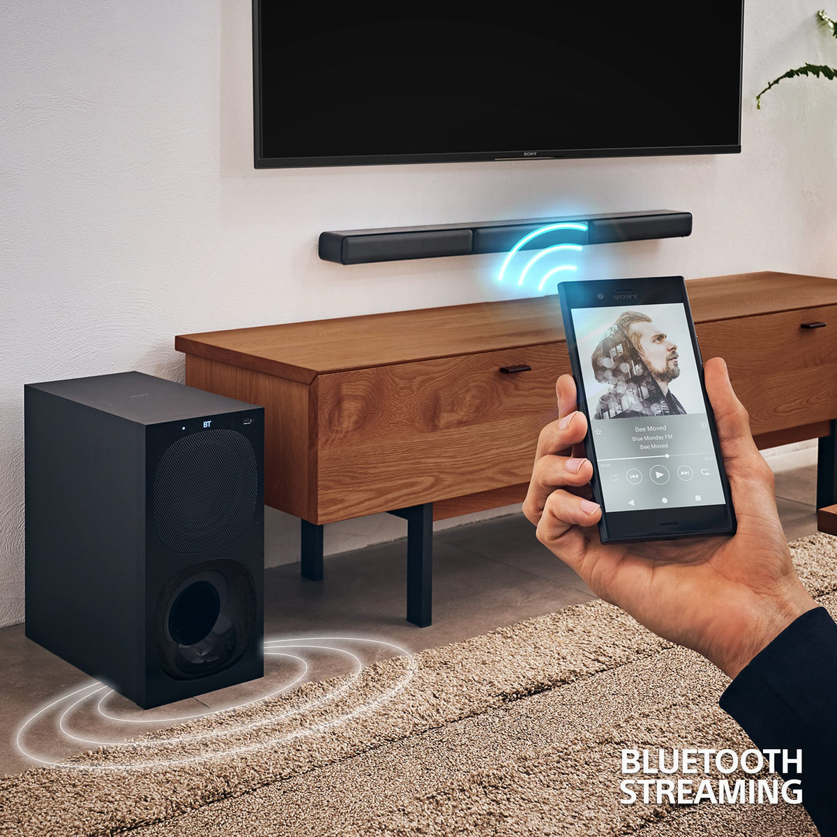 Sony HT-S40R easy setup with color-coded cables speeds up installation.