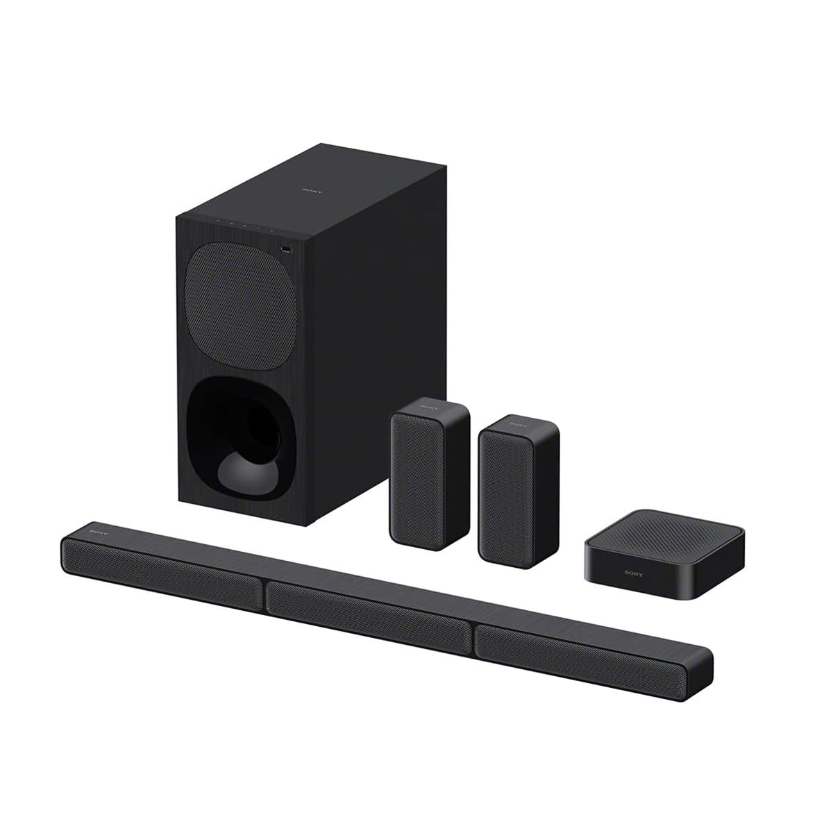 Sony HT-S40R front view shows a compact soundbar with space-saving design for rooms.