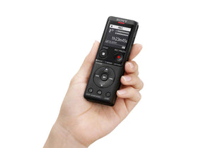 Sony ICD-UX570 controls close-up with an OLED display and easy navigation.