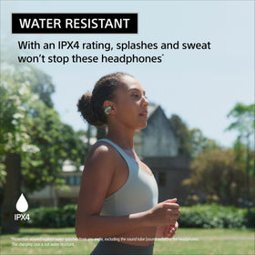 Sony LinkBuds Clip IPX4 water resistance for workouts and weather.