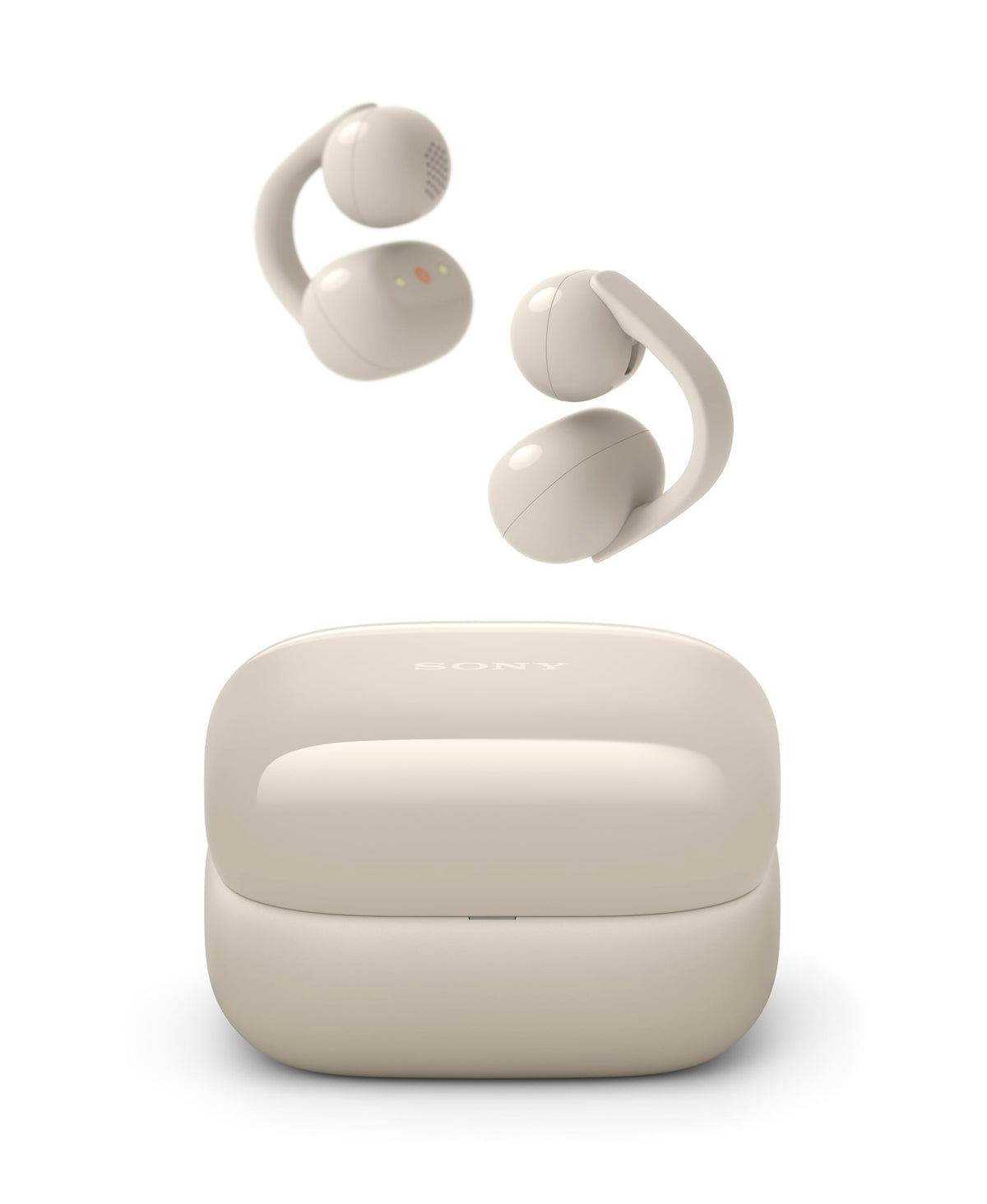 Sony LinkBuds Clip open-ear design closeup for ambient awareness during workouts
