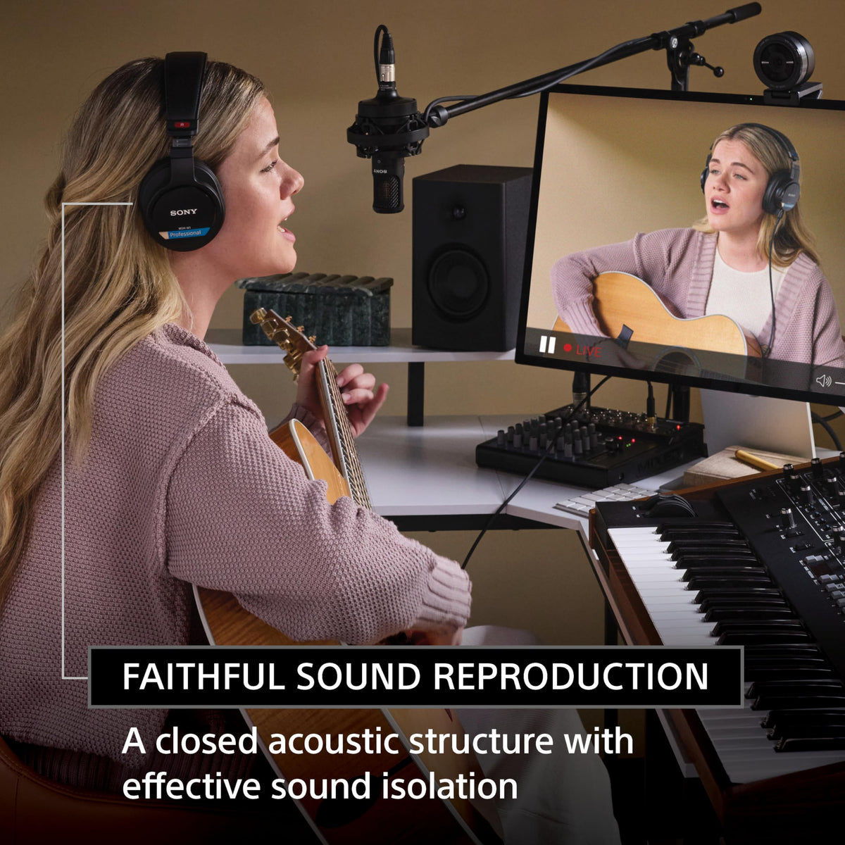 Sony MDR-M1 high-fidelity sound reproduction for accurate mixing.