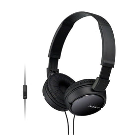 Sony MDR-ZX110AP headphones angled view, lightweight ergonomics for travel and daily listening.