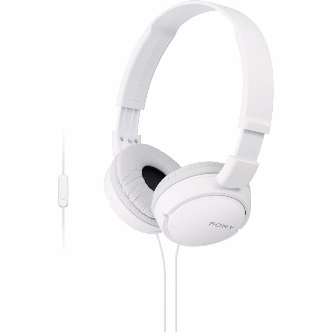 Sony MDR-ZX110AP on-ear headphones in white for portable listening and hands-free calls.