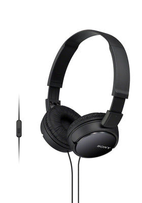 Sony MDR-ZX110AP headphones side view with built-in mic for calls and portable listening.