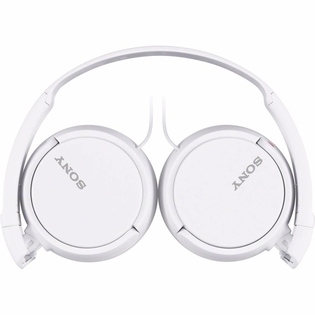 Sony MDR-ZX110AP swiveling earcups shown for easy storage and travel comfort.