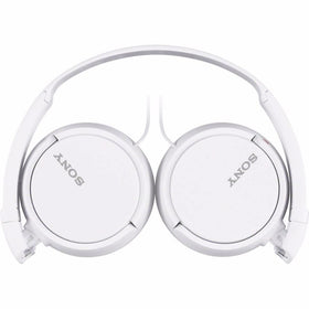 Sony MDR-ZX110AP swiveling earcups shown for easy storage and travel comfort.