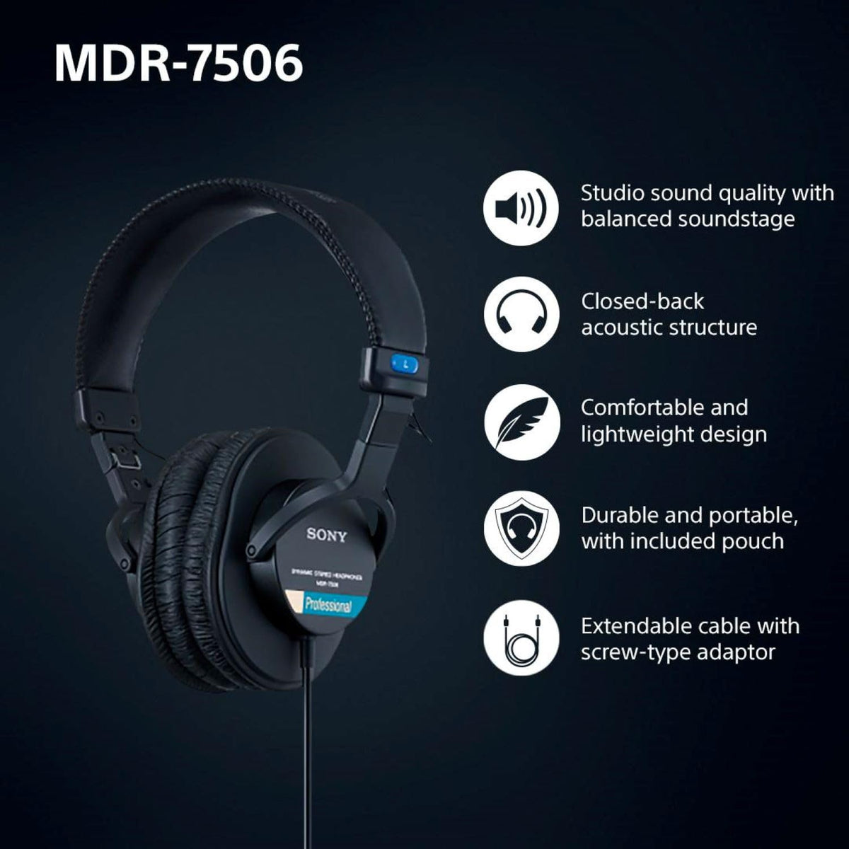 Sony MDR7506 40mm drivers deliver clear, detailed audio across a wide frequency range.