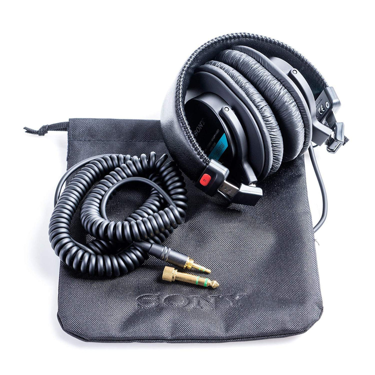 Sony MDR7506 coiled cable shows flexible, reliable connectivity