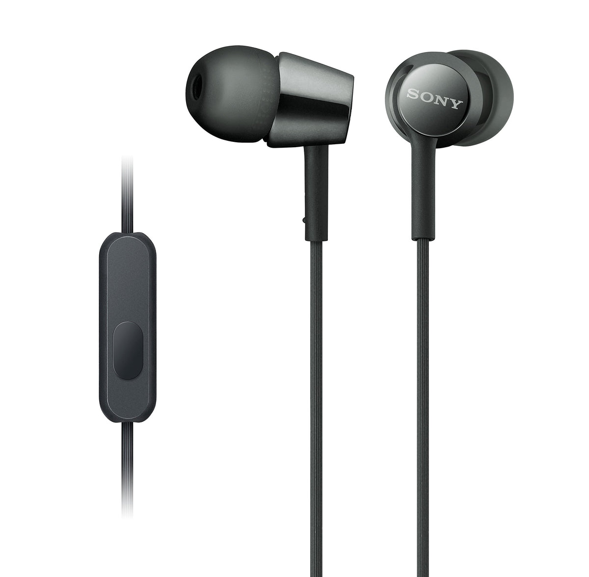 Sony MDR-EX155AP front view showing earbuds and plug for clear portable sound