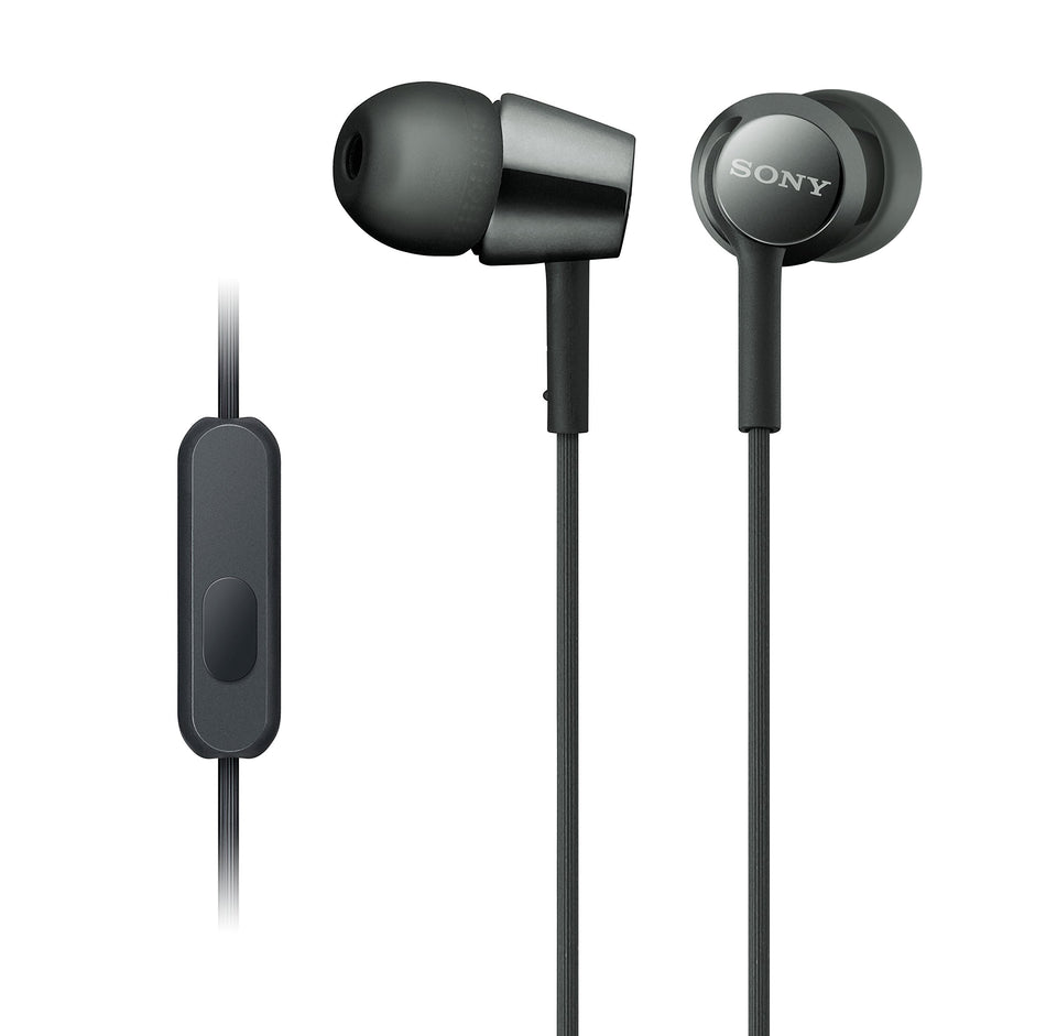 Sony MDR-EX155AP front view showing earbuds and plug for clear portable sound