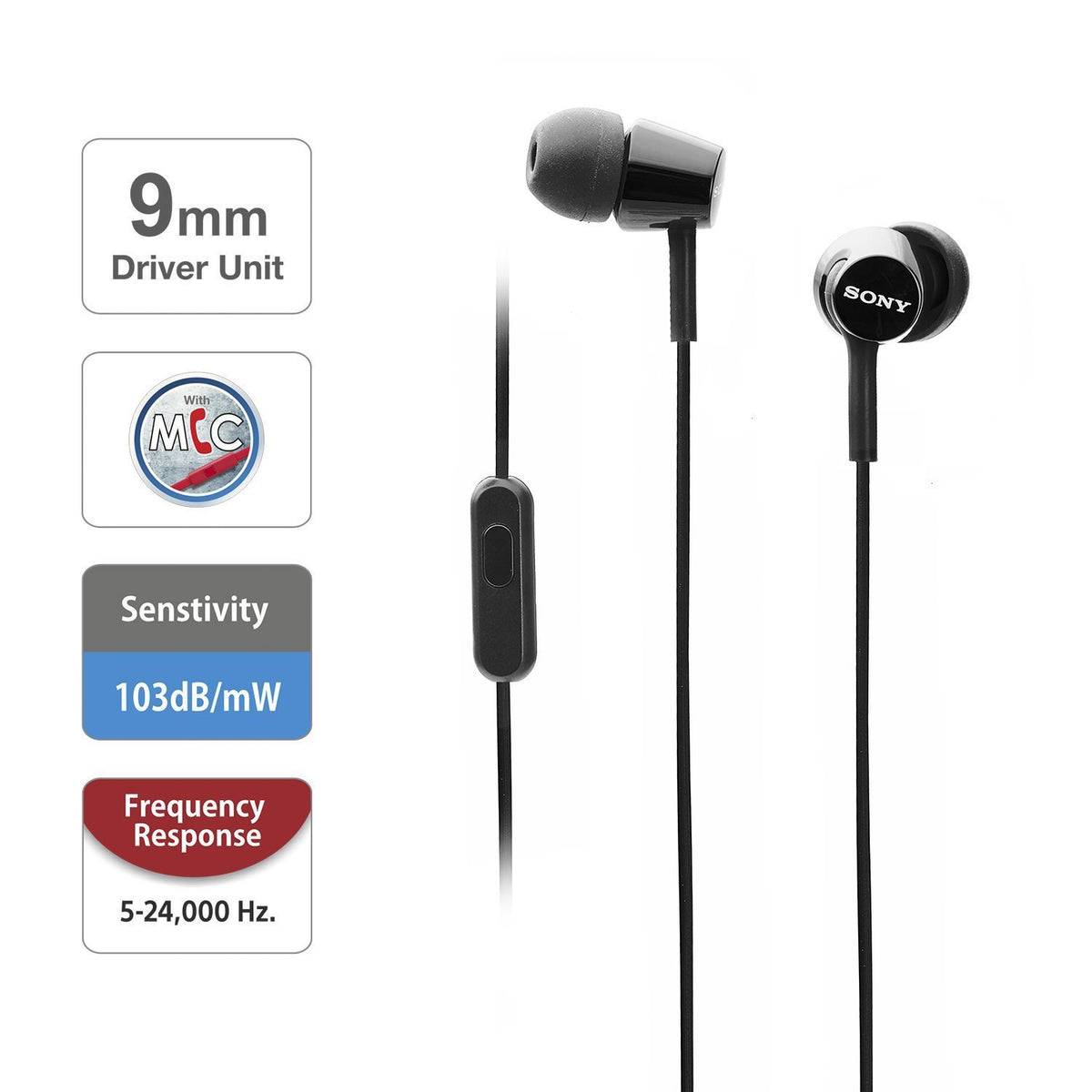 Sony inline microphone and control button visible for hands-free calls