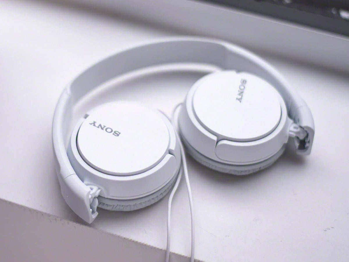 Sony MDRZX110 ZX Series headphones white cable, travel-friendly design
