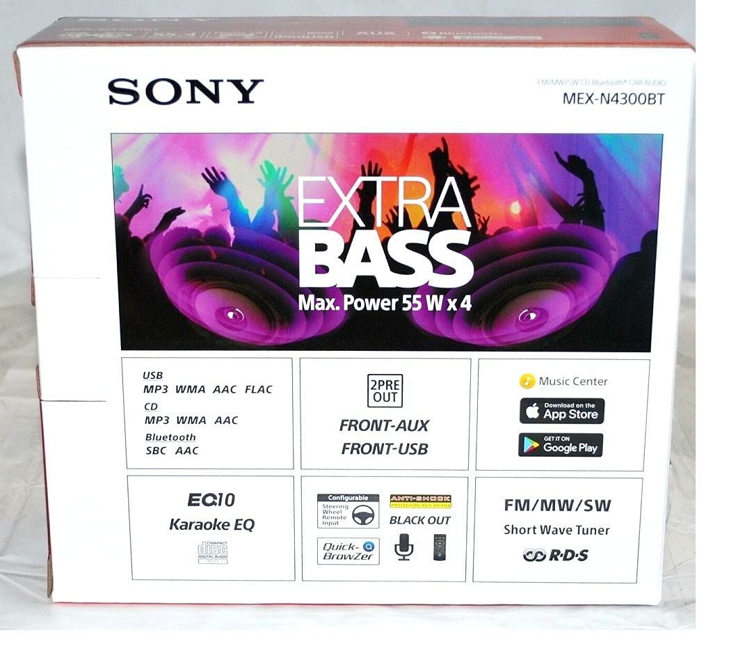 Sony MEX-N4300BT blue key illumination highlights controls at night.