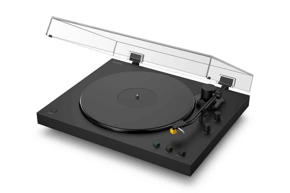 Sony PS-LX5BT front view with sleek black cabinet for effortless vinyl listening.