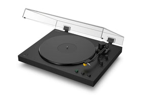 Sony PS-LX5BT front view with sleek black cabinet for effortless vinyl listening.