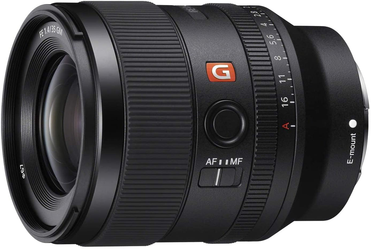 Renewed Sony Alpha FE 35mm F1.4 GM lens packaging view.