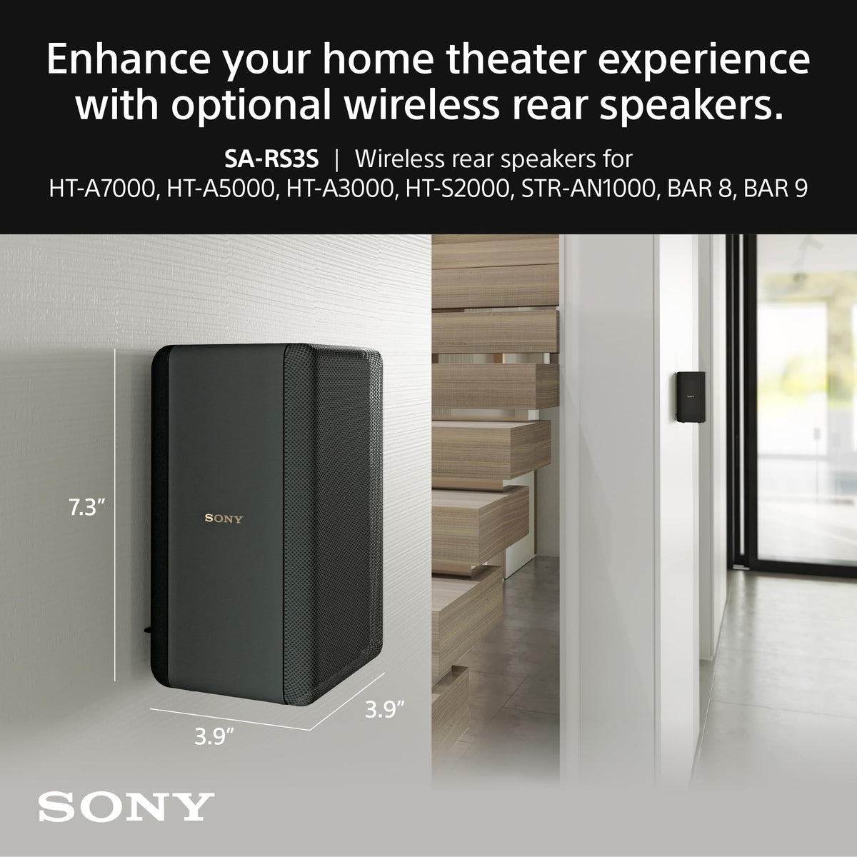 Sony SA-RS3S setup process shows a tidy, cable-free installation.