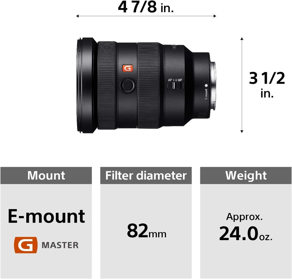 Sony SEL1635GM included hood and caps simplify setup and protection.