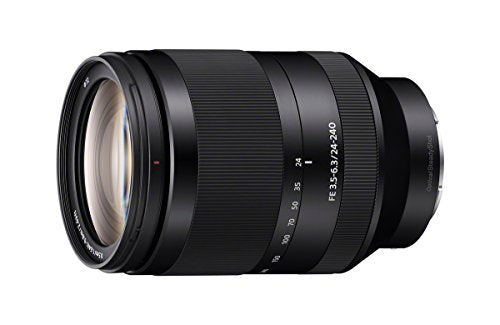 Close-up of Sony SEL24240 optics emphasizing sharpness and build quality