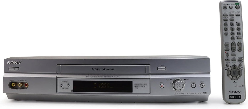 Sony SLV-N750 front view with four-head Hi-Fi VCR controls for easy playback.