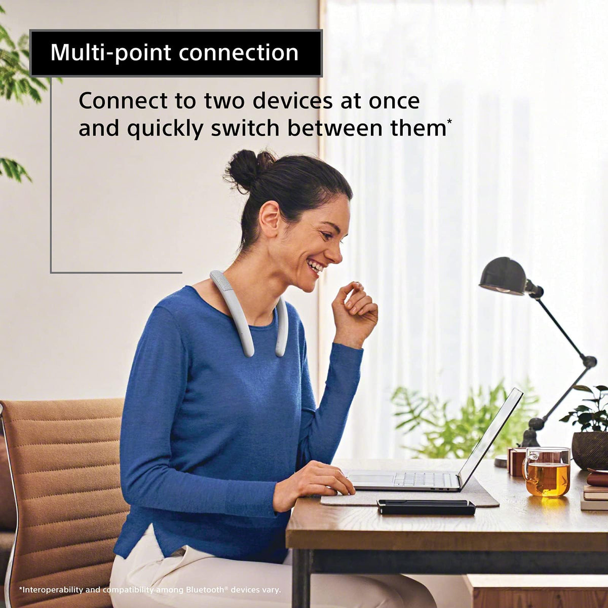 Sony SRS-NB10 neckband with Precise Voice Pickup for natural conversations.