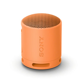 Sony SRS-XB100 front view showing compact orange speaker and branding, great portability