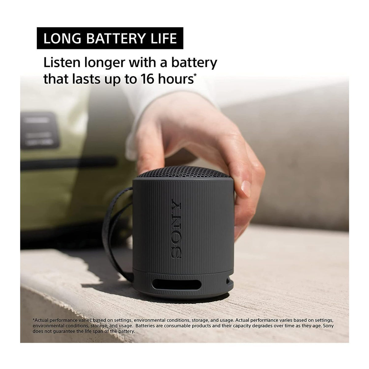 Sony SRS-XB100 inside backpack in travel setting for on-the-go convenience