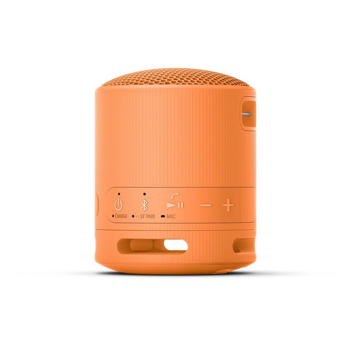 Sony SRS-XB100 attached to backpack strap showing portable carry and secure hanging