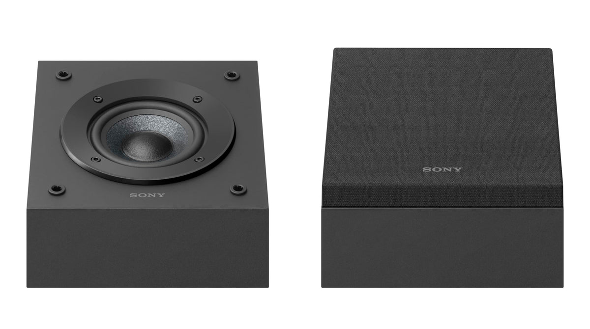 Sony SS-CSEM2 Dolby Atmos upfiring pair enhances overhead sound for immersive viewing.