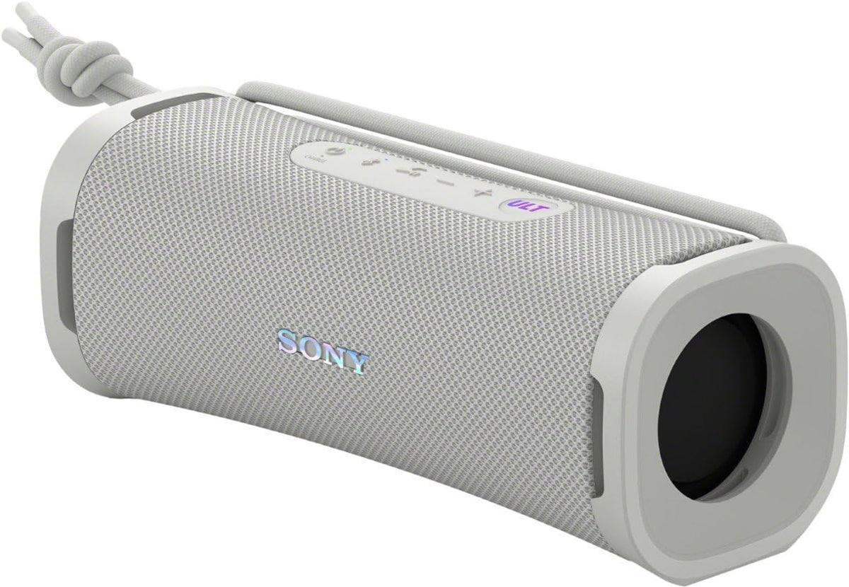 Sony ULT Field 1 off-white front view, portable speaker with clear bass potential.