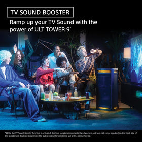 Sony ULT Tower 9 party light creates vibrant ambience to elevate gatherings.