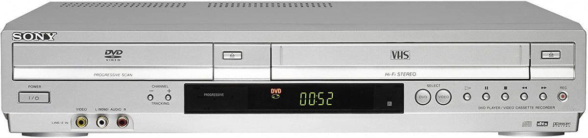 Sony VHS/DVD Renewed front view; simple setup for quick retro playback.