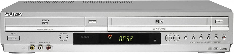 Sony VHS/DVD Renewed front view; simple setup for quick retro playback.