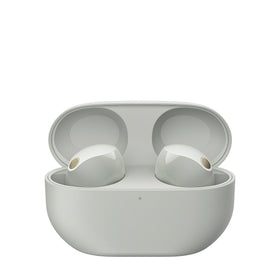 Sony WF-1000XM5 with Alexa Built-in in silver for hands-free control while listening.