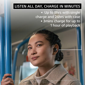 The Sony WF-1000XM5 call-quality-demo suggests crisp conversations anywhere.