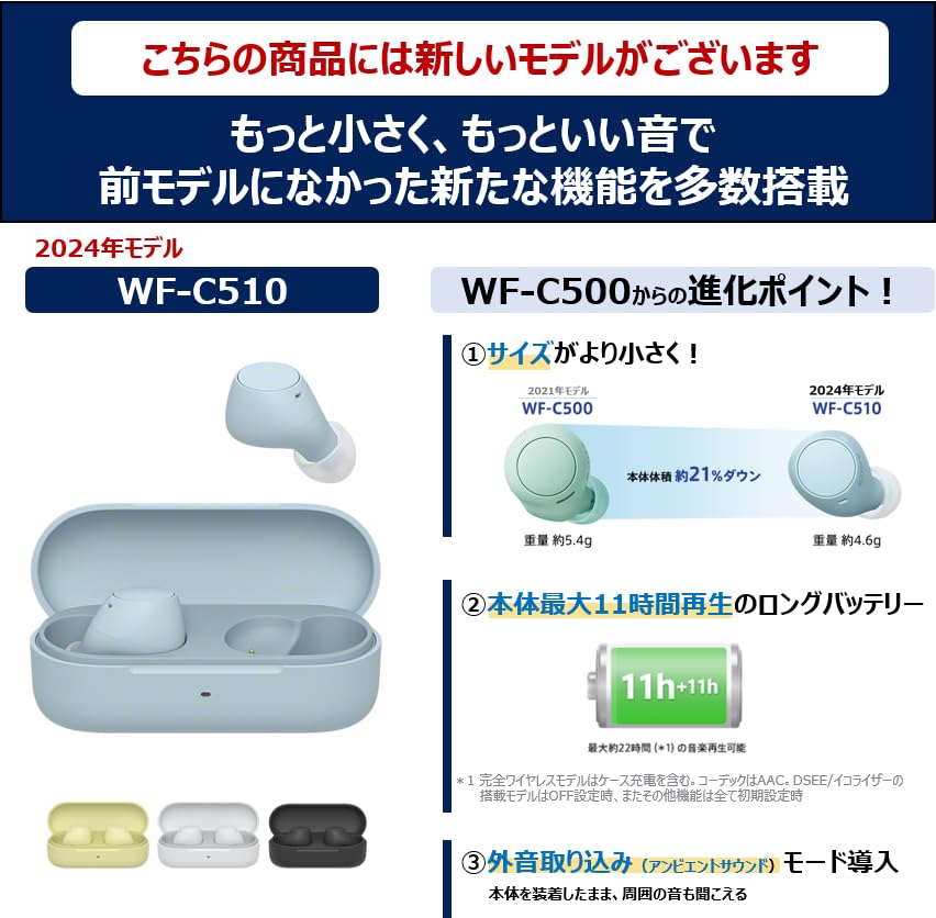 Sony WF-C500 open charging case displaying earbuds and on-the-go recharge convenience