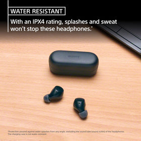 Sony WF-C510 in ear worn by model showing stable fit during movement, secure for workouts