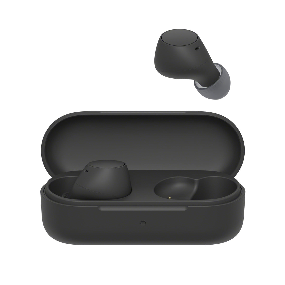 Sony WF-C510 beside smartphone to show scale and portability benefit