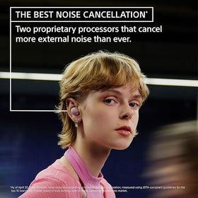 Sony WF-1000XM5 earbuds show stable Bluetooth connection symbol.
