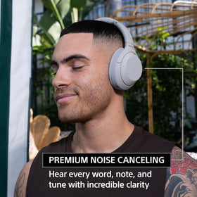 Sony WH-1000XM4 left ear cup close-up highlighting comfortable memory foam cushions.