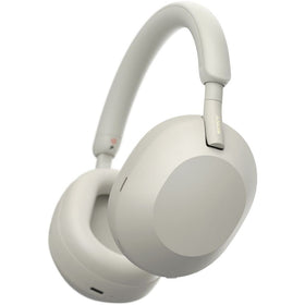 Sony WH-1000XM5 headphones front view with sleek silver finish for immersive listening