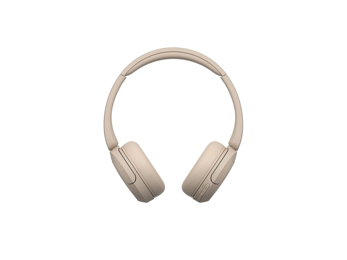 Sony WH-CH520 beige folded design enables compact storage for on-the-go listening.