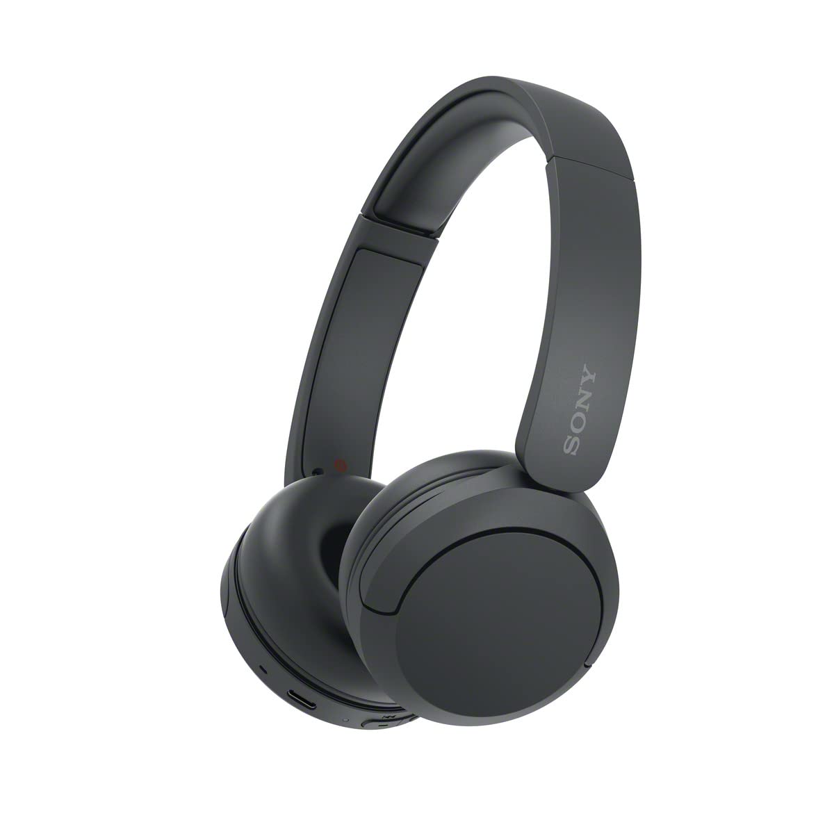 Sony WH-CH520 front view showing sleek black finish and portable design benefit
