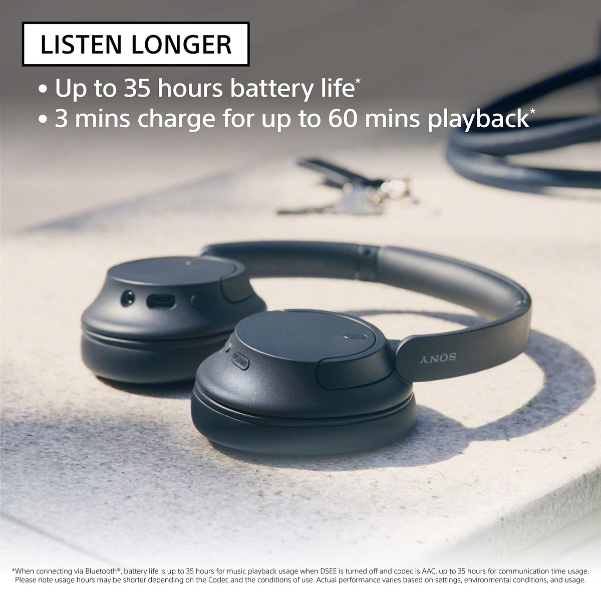 Sony WH-CH720N delivers 35 hours of battery life for all-day listening.
