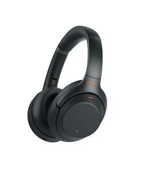 Sony WH1000XM3 black front view highlighting sleek over-ear design for immersive listening.