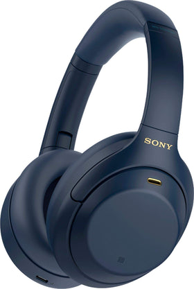 Sony WH-1000XM4 blue on-ear headphones close-up highlighting comfort.
